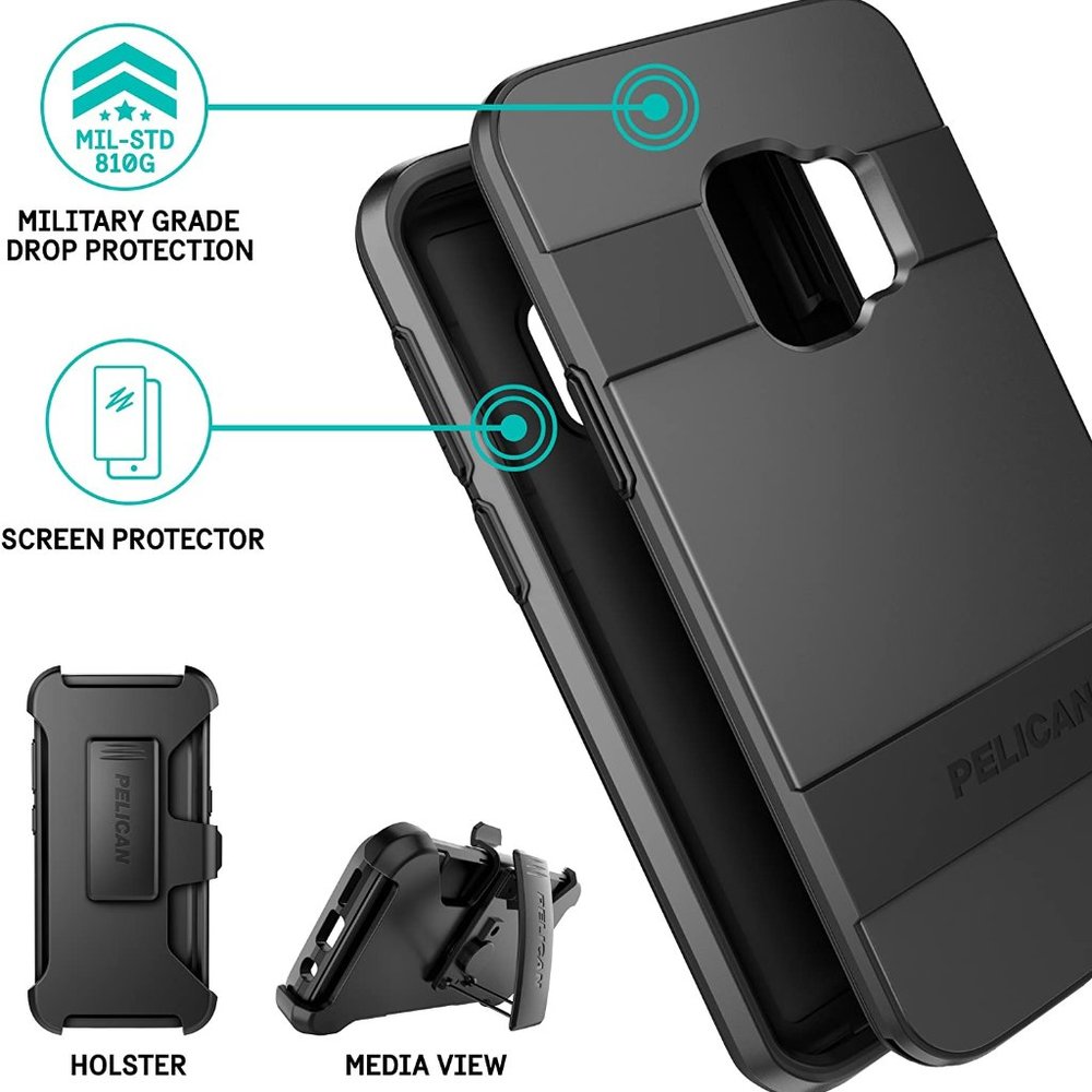 Galaxy S9 Case Pelican Voyager Military Grade Screen Protector and Holster Black
